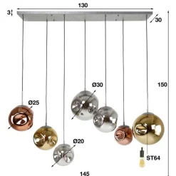 Emob Stallone Hängeleuchte 145 cm-Gold,Kupfer,Chrom Glas