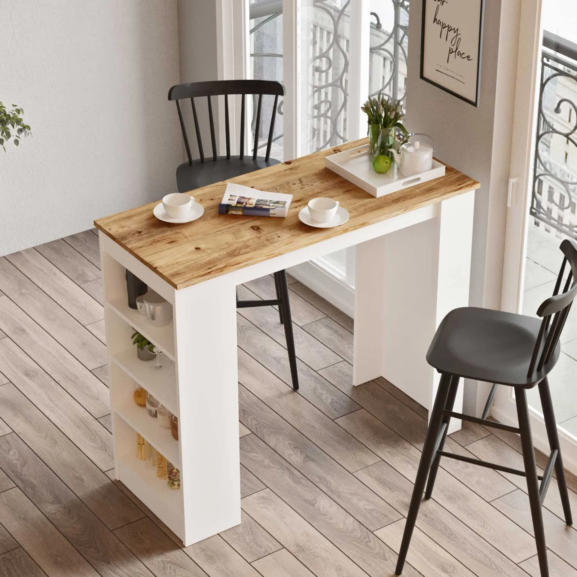Emob ST1 Bartisch | 100 % MELAMIN | Atlantische Kiefer, Weiß