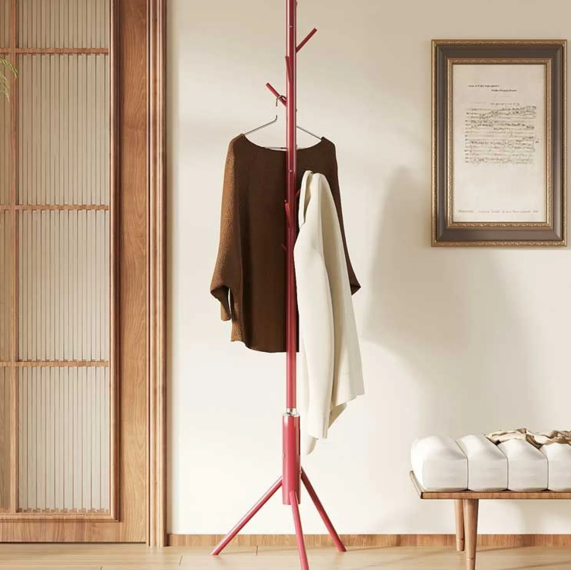 Steh-Garderobe Kassie | Ø48 x 174 cm | Rot / Metall