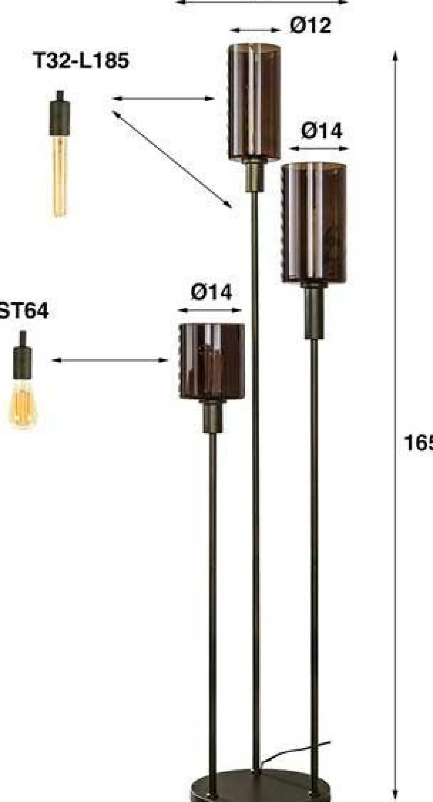 Emob Stehleuchte Sepiora - Ø33x165cm - 3 Lampen - Glas und Metall -