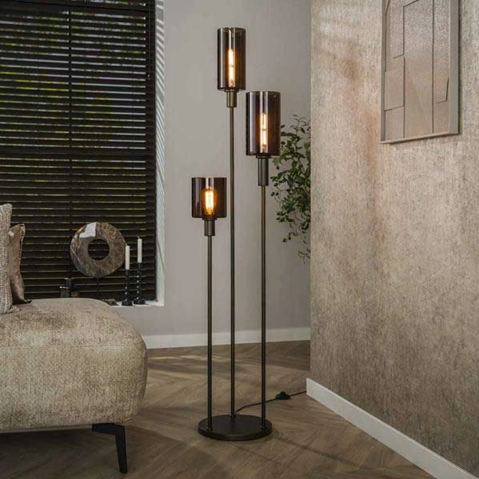 Emob Stehleuchte Sepiora - Ø33x165cm - 3 Lampen - Glas und Metall -