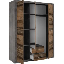 Storck 151cm Kleiderschrank mit 3 Türen und 2 Schubladen und Spiegel - alter Stil/Beton