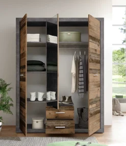 Storck 151cm Kleiderschrank mit 3 Türen und 2 Schubladen und Spiegel - alter Stil/Beton