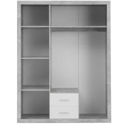 Storck Kleiderschrank 151cm mit 3 Türen und 2 Schubladen und Spiegel - Beton/Weiß