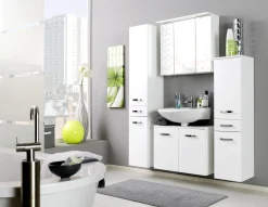 Säulenschrank Bobbi hoch 30cm 2 Türen und 1 Schublade - weiß