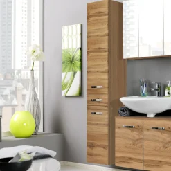 Säulenschrank Bobbi hoch 30cm 2 Türen und 1 Schublade - Eiche