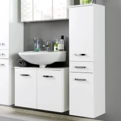 Säulenschrank Bobbi niedrig 30cm 2 Türen und 1 Schublade - weiß