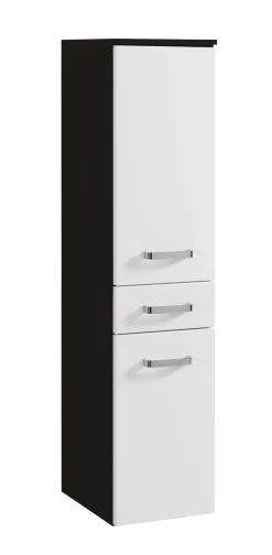 Säulenschrank Bobbi niedrig 30cm 2 Türen und 1 Schublade - graphit/hochglanz-weiß