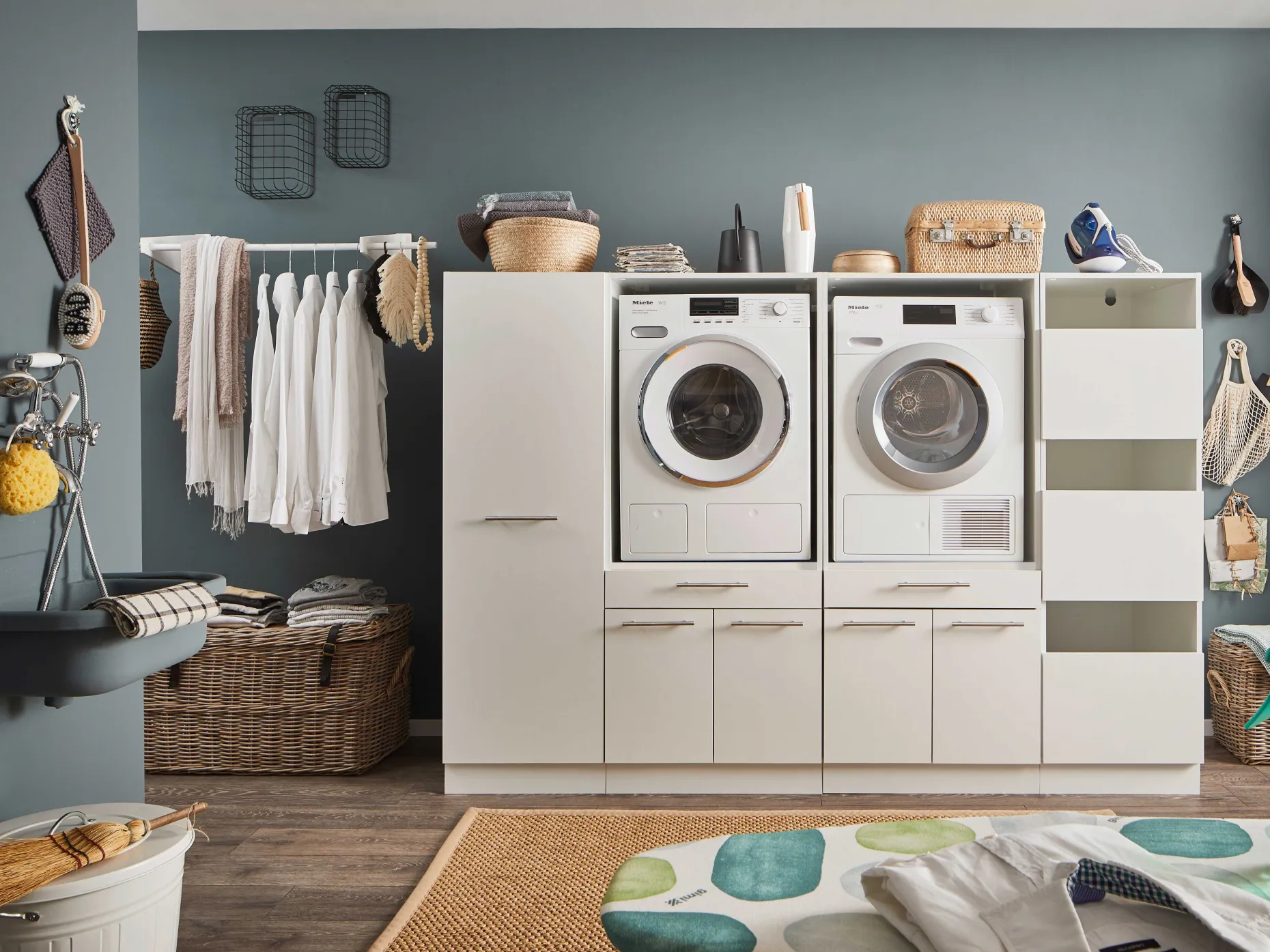 Säulenschrank für Waschmaschine Laundreezy | 50 x 68 x 162 cm | Weiß