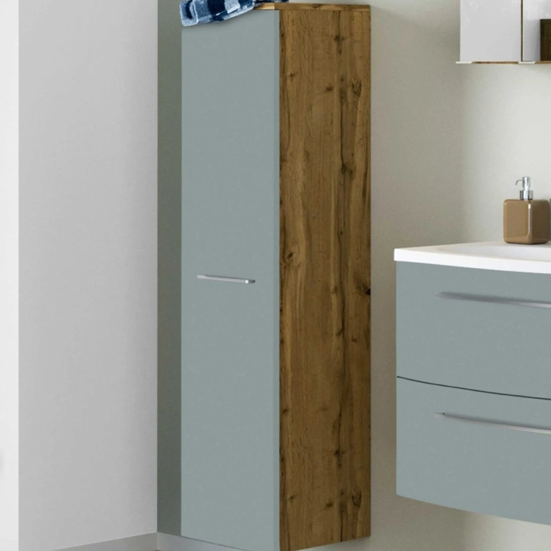 Säulenschrank Gene 30cm 1 Tür - wotan Eiche/grün