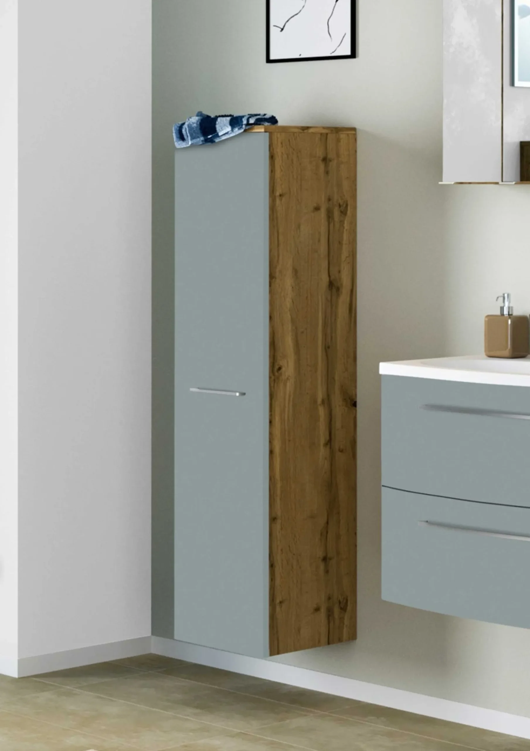 Säulenschrank Gene 30cm 1 Tür - wotan Eiche/grün