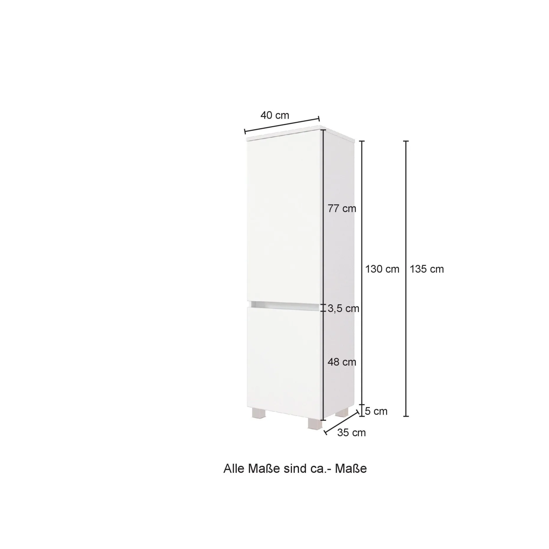 Säulenschrank Helina 40cm 2 Türen - Eiche/Weiß