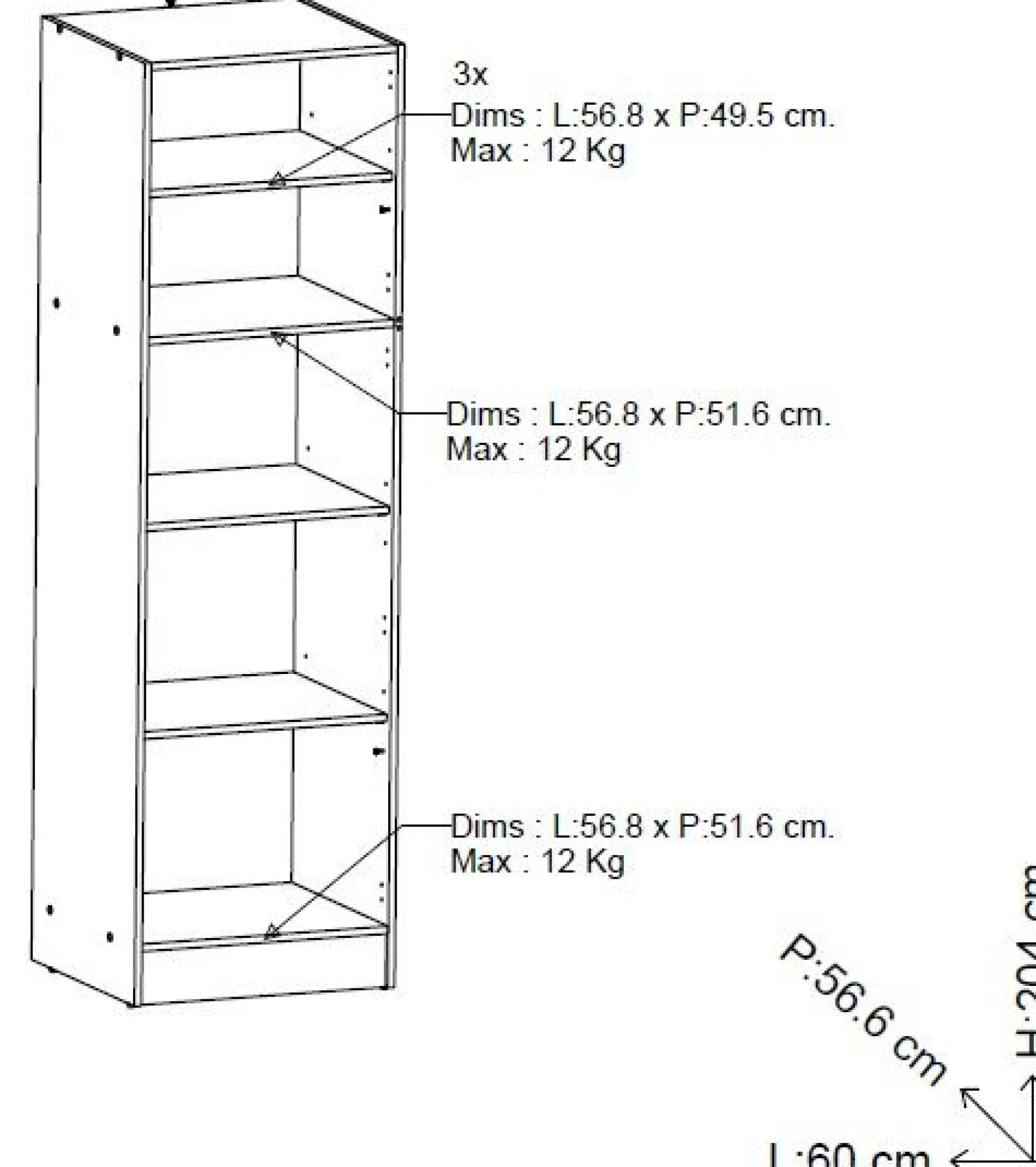 Säulenschrank Küche Nova | 60 x 56,6 x 204 cm | Weiß