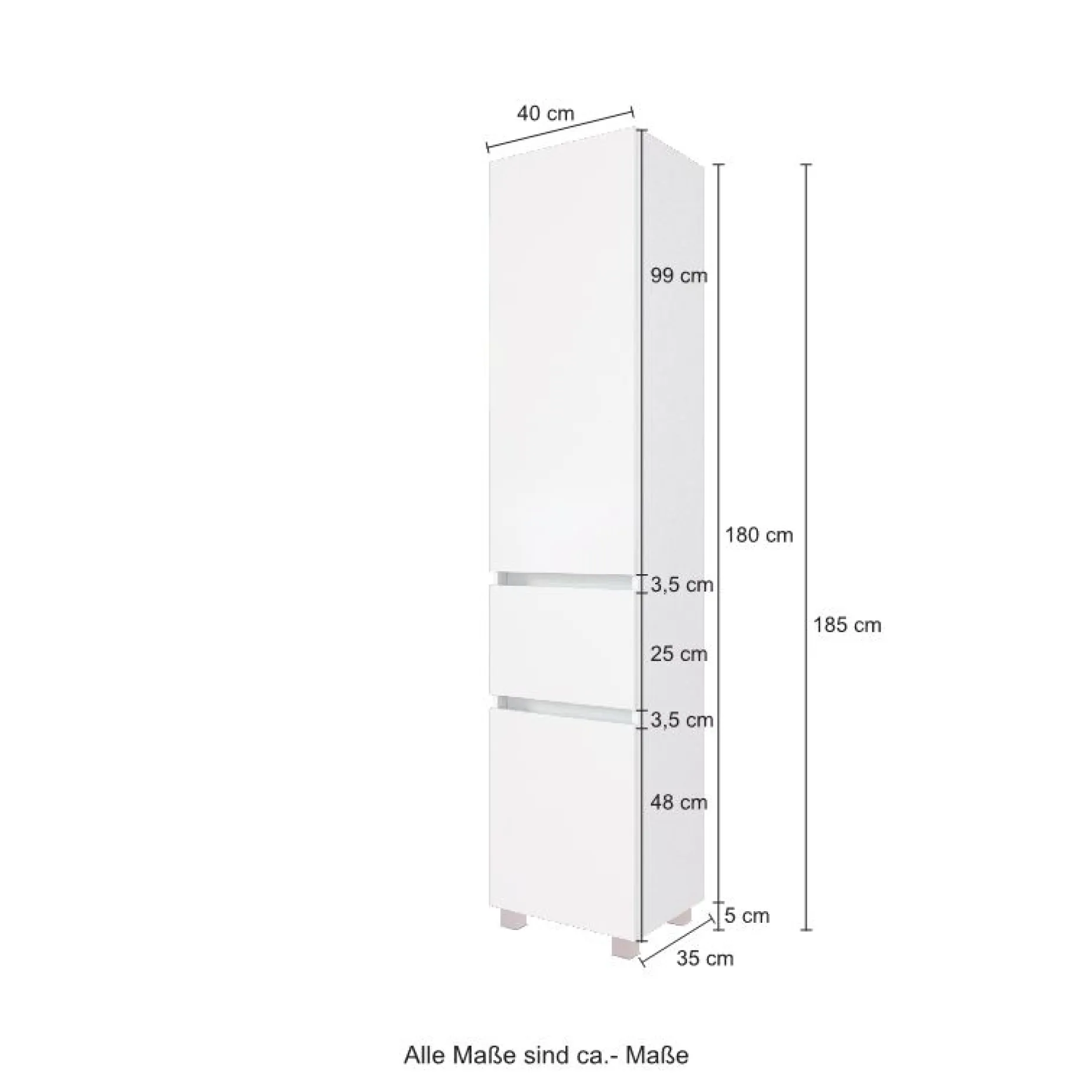 Säulenschrank Kornel 40cm 2 Türen und 1 Schublade - Eiche