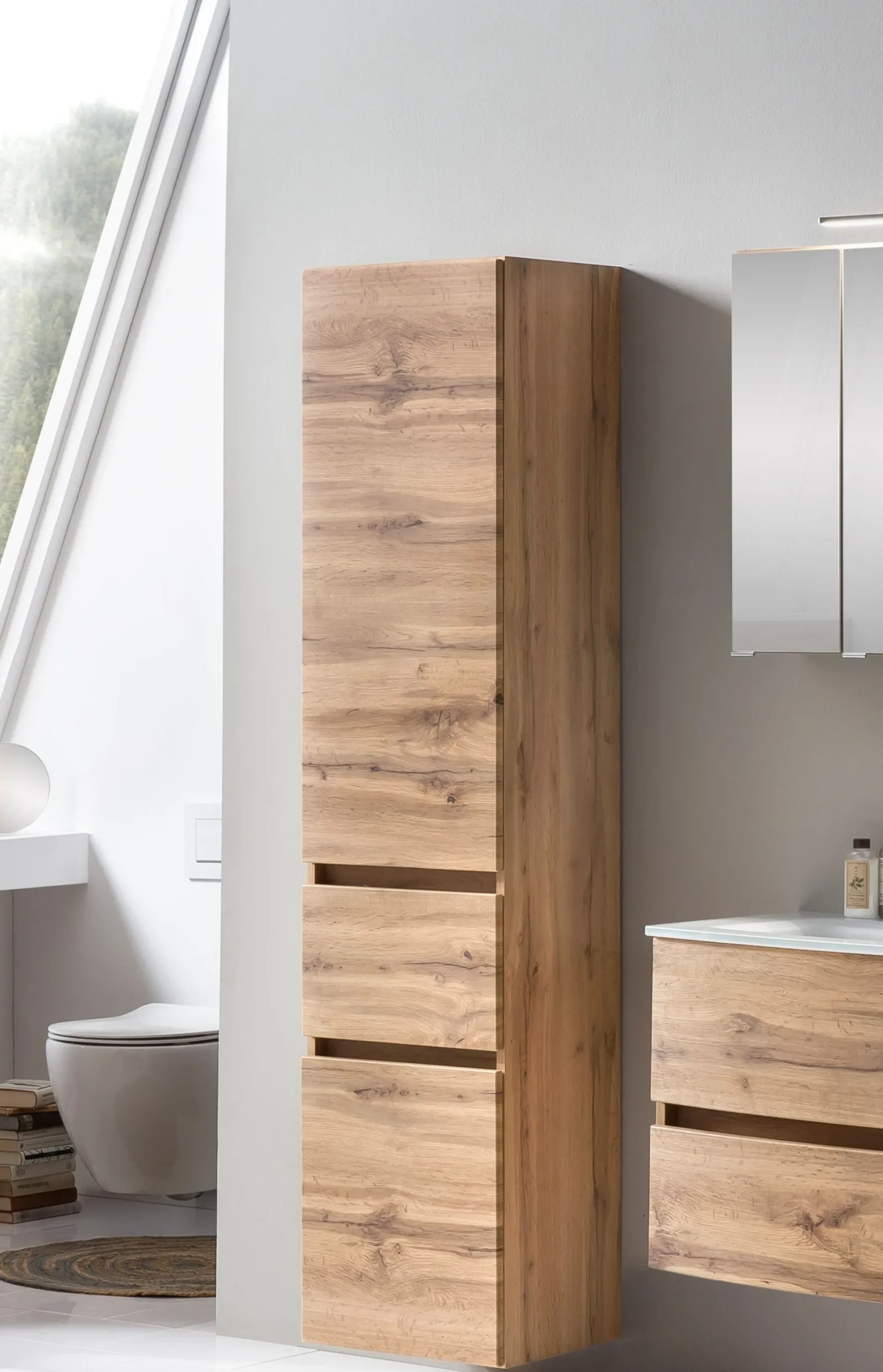 Säulenschrank Kornel 40cm 2 Türen und 1 Schublade - Eiche