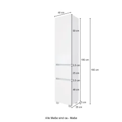 Säulenschrank Kornel/Luna 40cm 2 Türen und 1 Schublade - Eiche/mattweiß