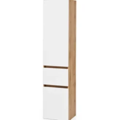 Säulenschrank Kornel/Luna 40cm 2 Türen und 1 Schublade - Eiche/mattweiß