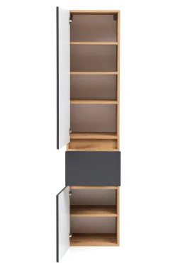 Säulenschrank Kornel/Luna 40cm 2 Türen und 1 Schublade - Eiche/mattgrau