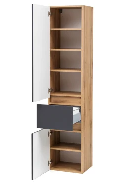 Säulenschrank Kornel/Luna 40cm 2 Türen und 1 Schublade - Eiche/mattgrau