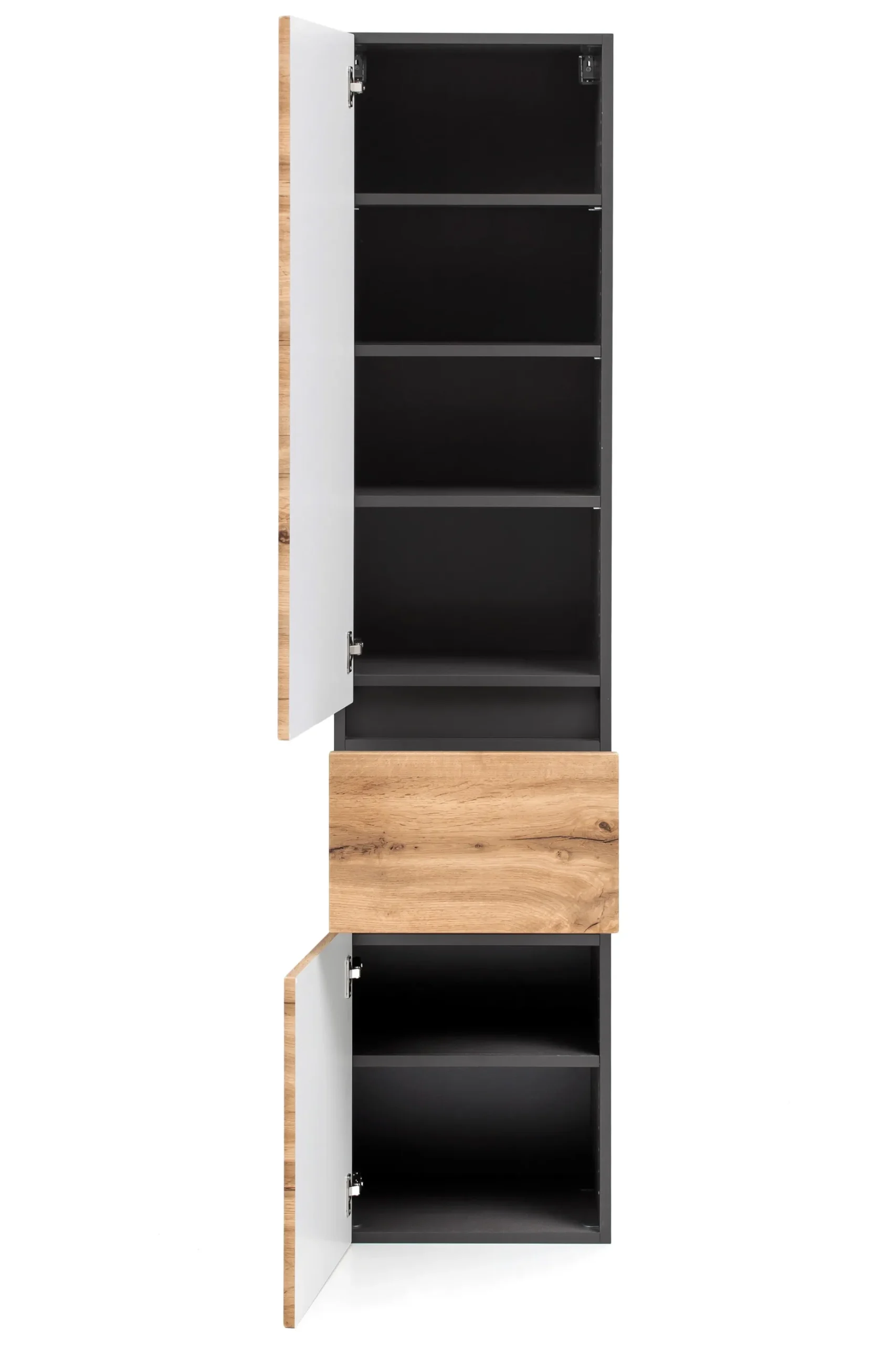 Säulenschrank Kornel/Luna 40cm 2 Türen und 1 Schublade - graphitgrau/Eiche