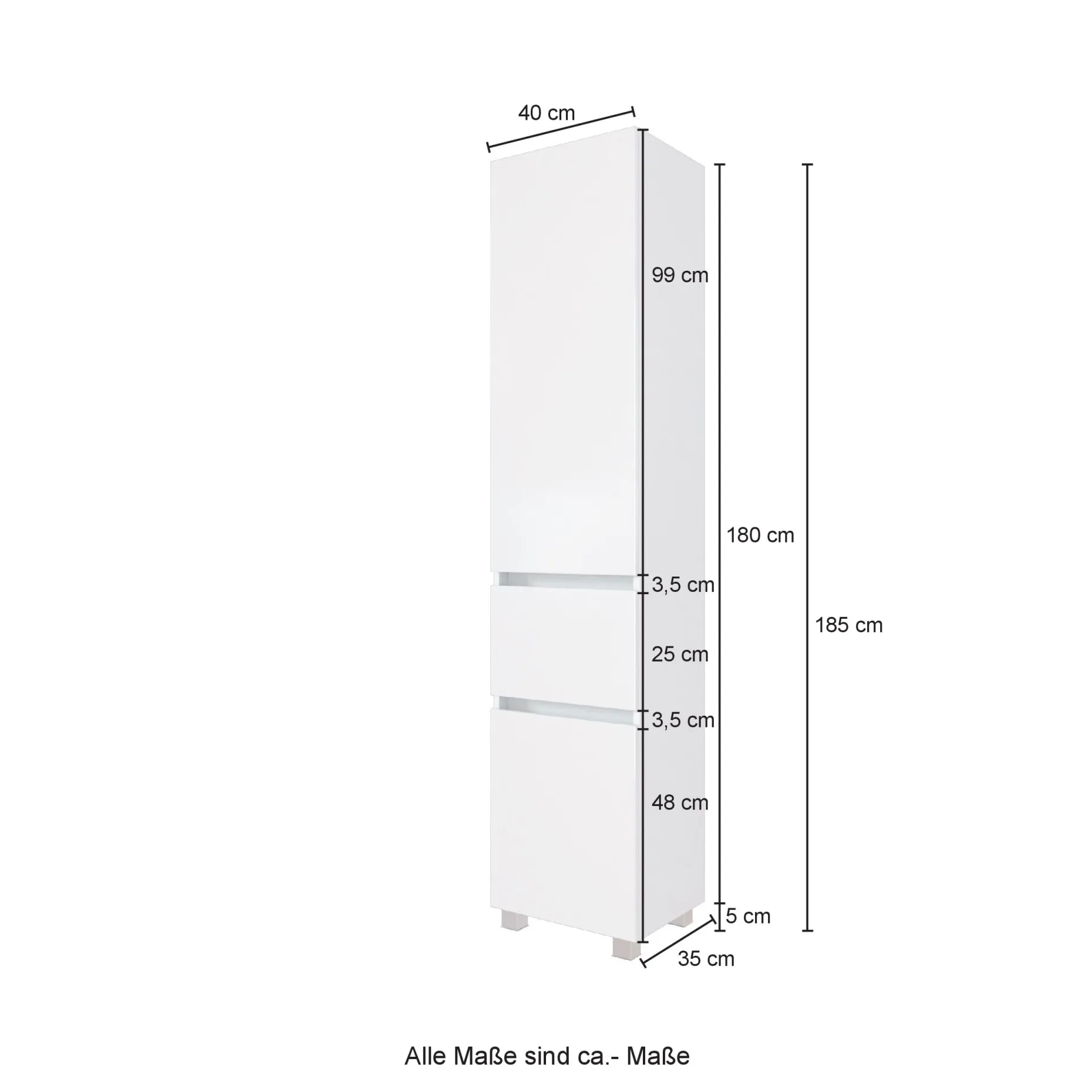 Säulenschrank Kornel/Luna 40cm 2 Türen und 1 Schublade - graphitgrau/Eiche