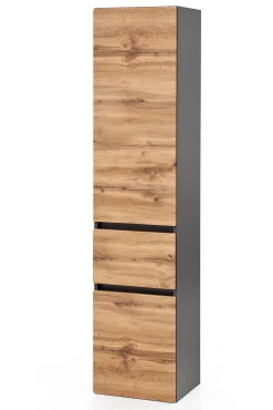 Säulenschrank Kornel/Luna 40cm 2 Türen und 1 Schublade - graphitgrau/Eiche