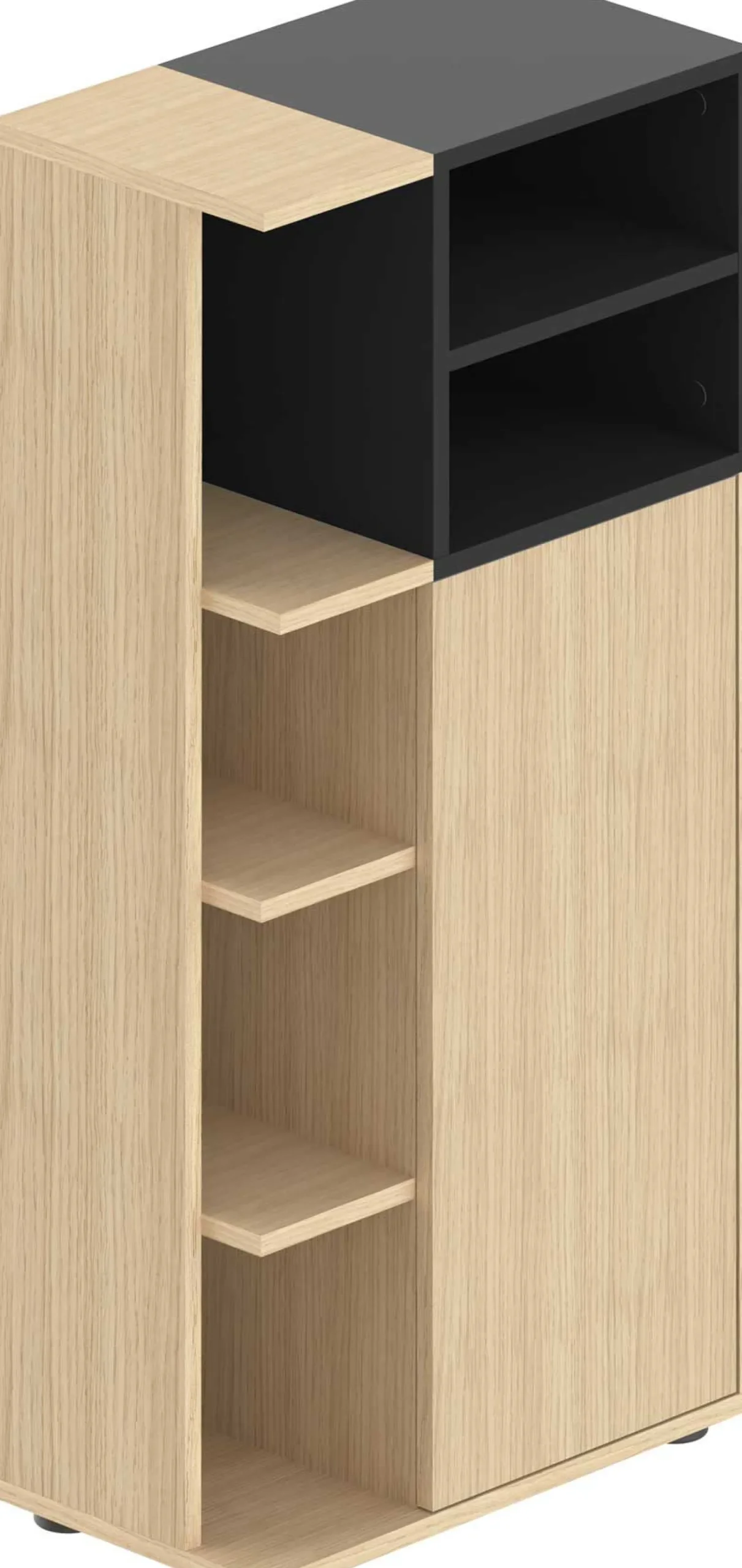 Säulenschrank Kuba 5 Fachböden, 1 Drehtür - Eiche hell/schwarz