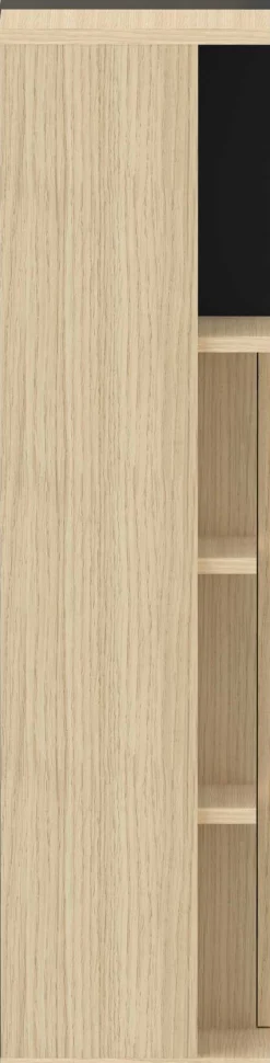Säulenschrank Kuba 5 Fachböden, 1 Drehtür - Eiche hell/schwarz