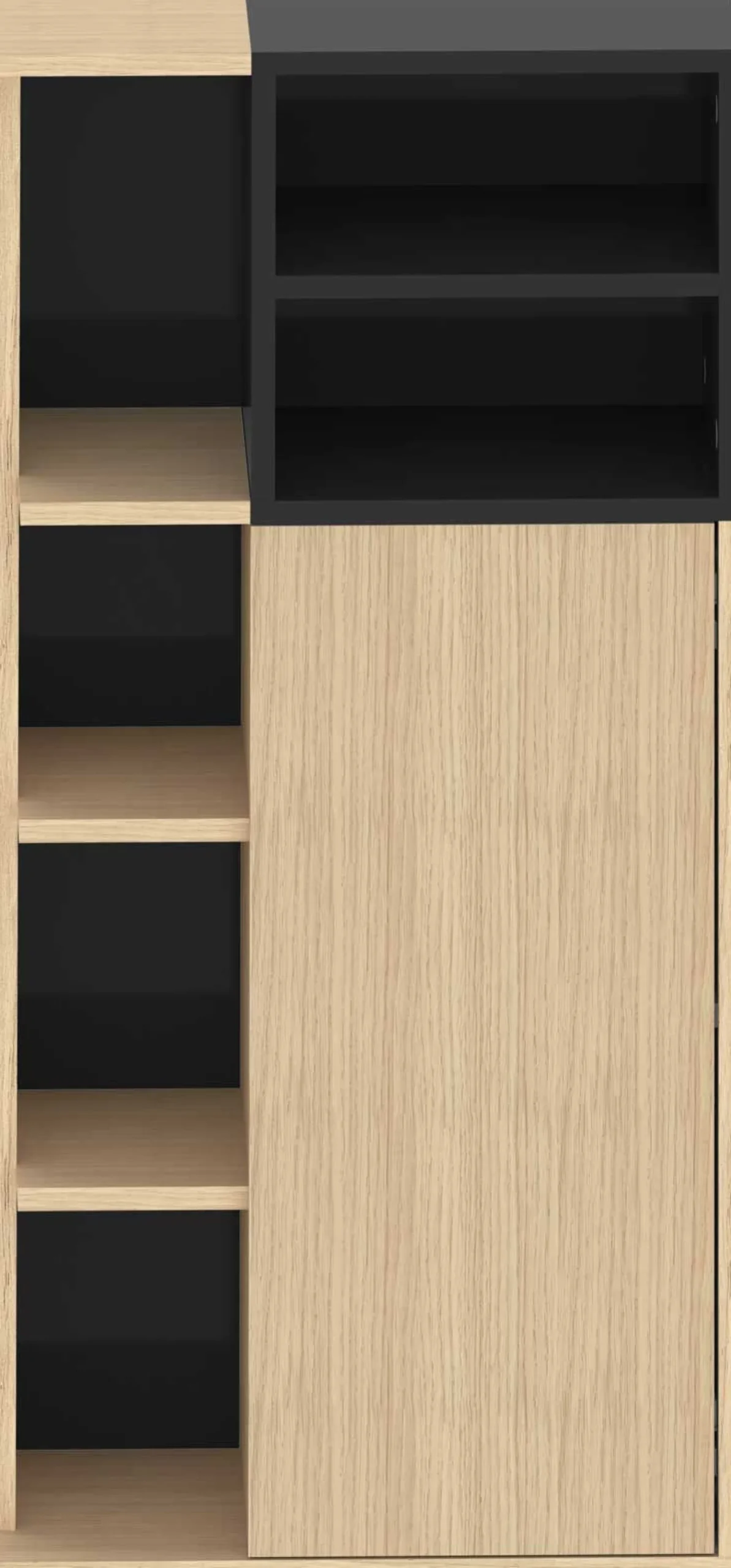 Säulenschrank Kuba 5 Fachböden, 1 Drehtür - Eiche hell/schwarz