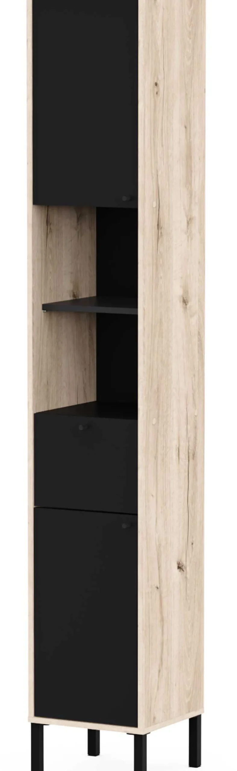 Säulenschrank Lagon - 39x33x201cm - 2 Türen und 1 Schublade - Schwarz/Eiche Dekor