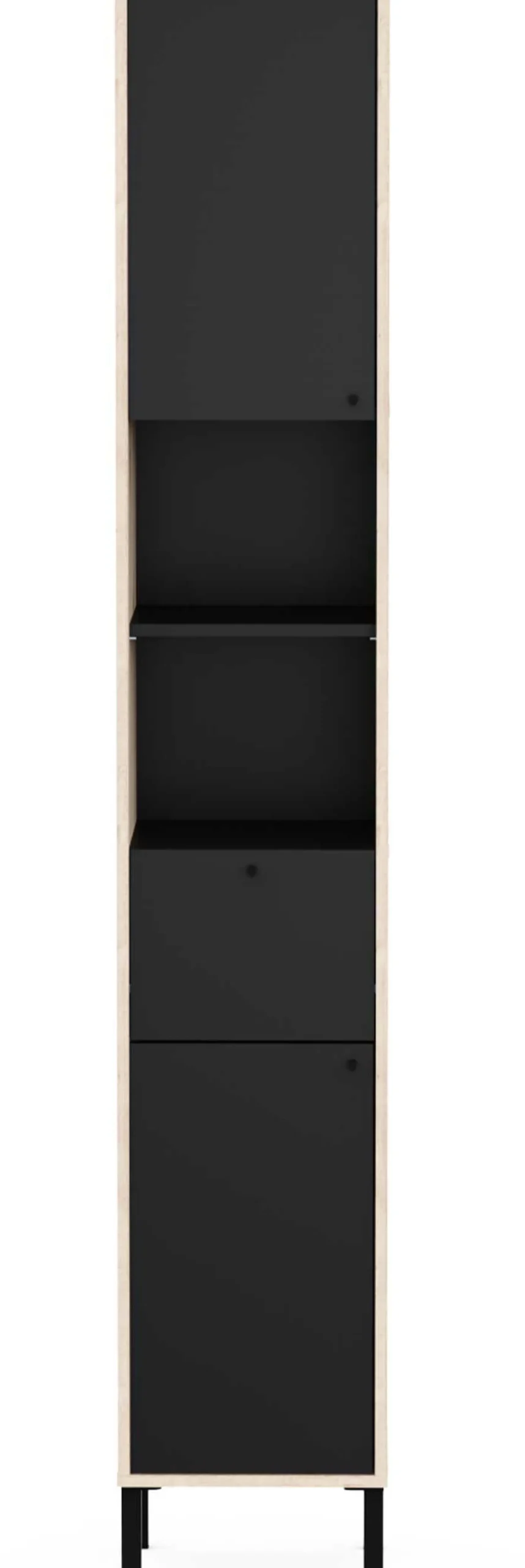 Säulenschrank Lagon - 39x33x201cm - 2 Türen und 1 Schublade - Schwarz/Eiche Dekor