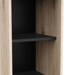 Säulenschrank Lagon - 39x33x201cm - 2 Türen und 1 Schublade - Schwarz/Eiche Dekor