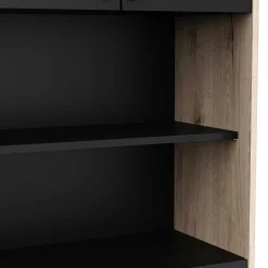 Säulenschrank Lagon - 69x33x201cm - 4 Türen und 1 Schublade - Schwarz/Eiche Dekor