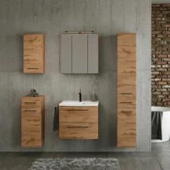 Säulenschrank Malvo 30cm 2 Türen und 1 Schublade - Eiche/schwarz