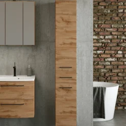 Säulenschrank Malvo 30cm 2 Türen und 1 Schublade - Eiche/schwarz