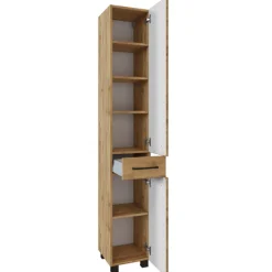 Säulenschrank Malvo 30cm 2 Türen und 1 Schublade - Eiche/schwarz