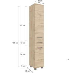 Säulenschrank Malvo 30cm 2 Türen und 1 Schublade - Eiche/schwarz