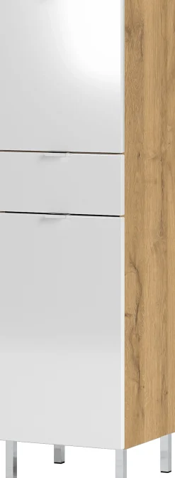 Säulenschrank Mauro mit 2 Türen und Schublade - Eiche/Weiß