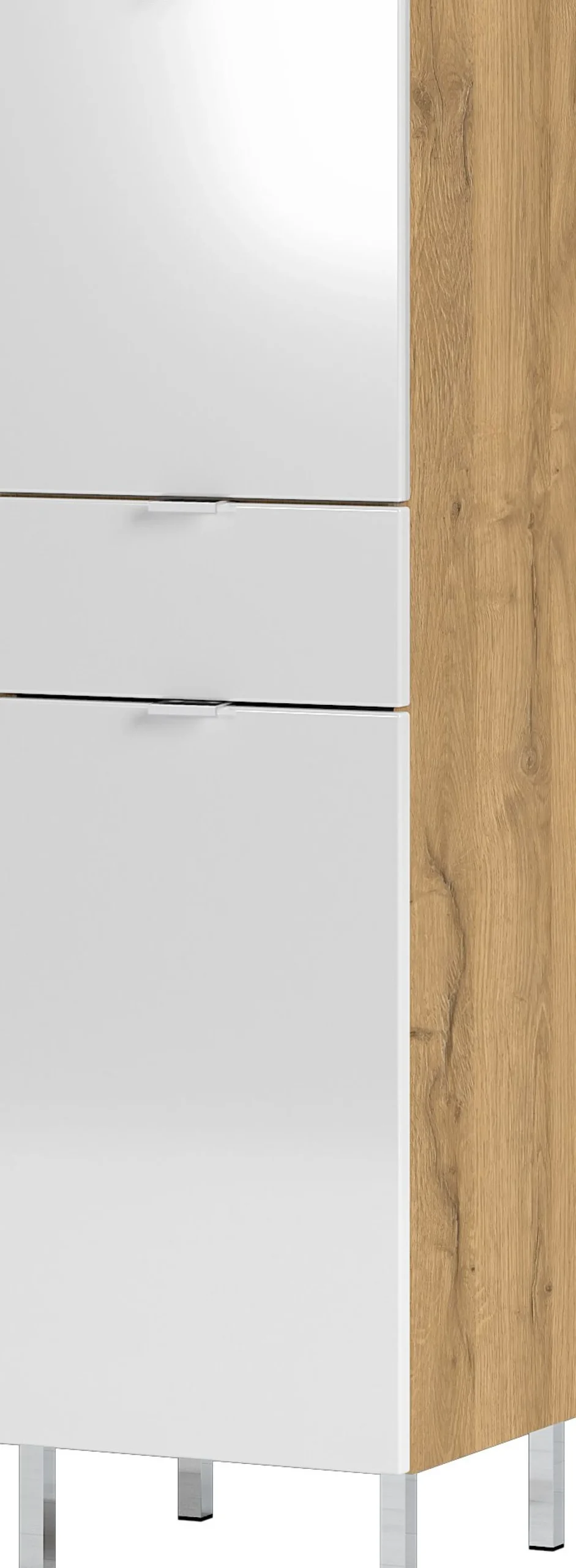 Säulenschrank Mauro mit 2 Türen und Schublade - Eiche/Weiß