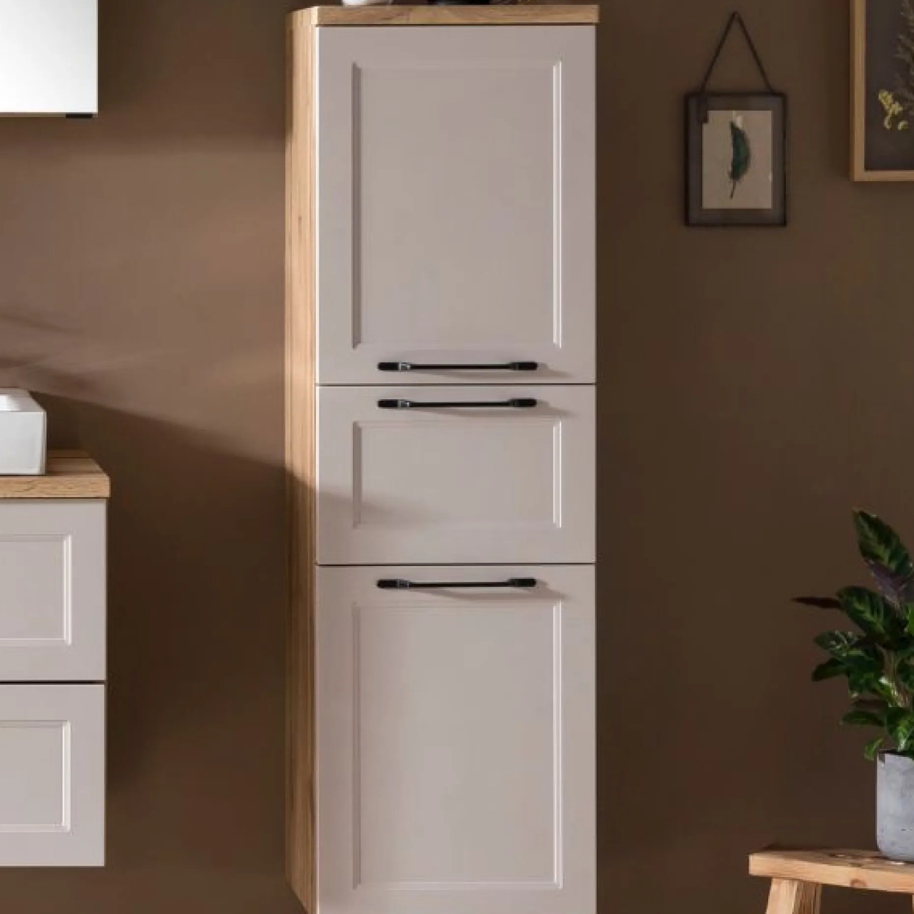 Säulenschrank Meran | 40 x 35 x 130 cm | Wandmontierbar | Farbe Kaschmir