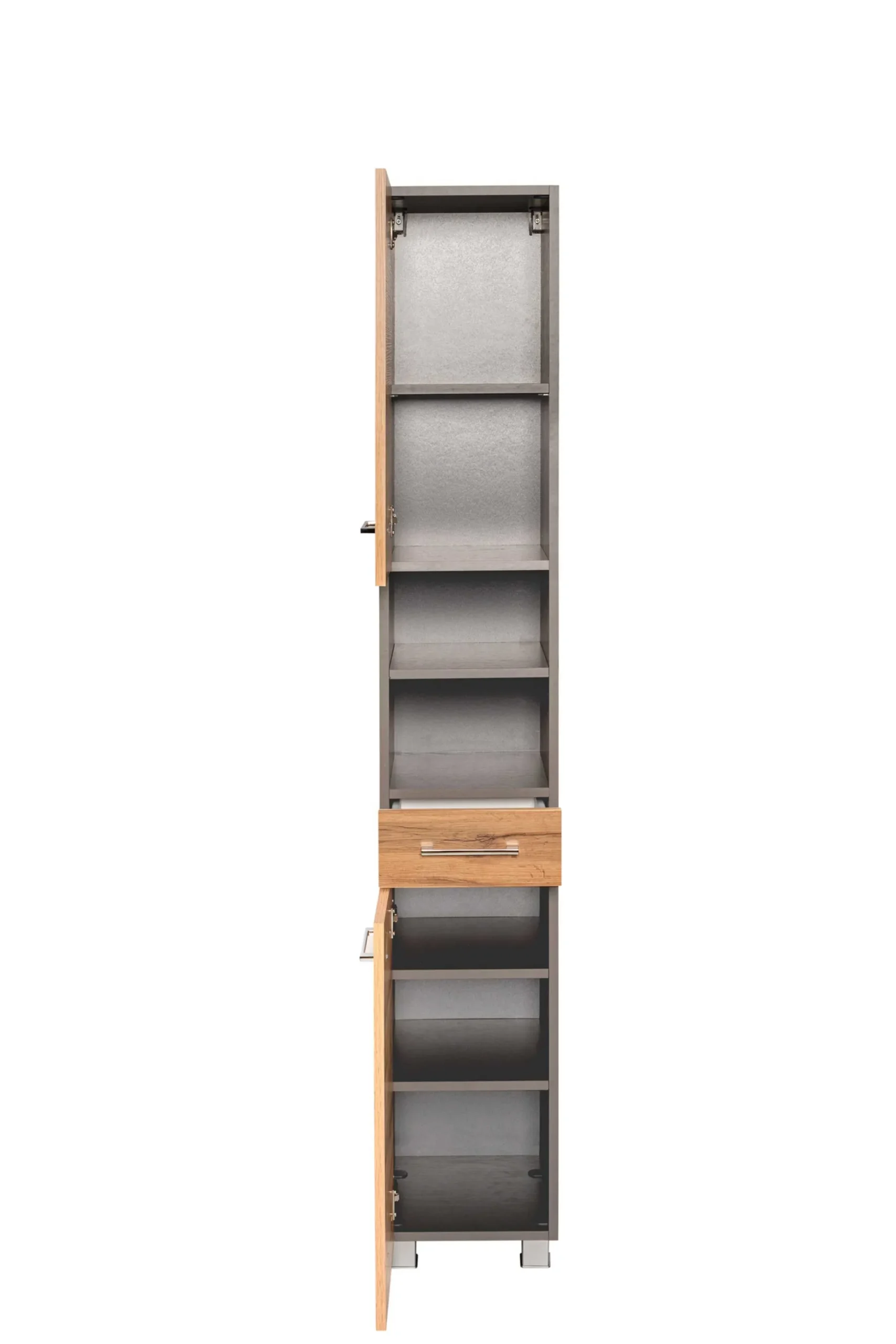 Säulenschrank Pares 30cm 2 Türen und 1 Schublade - Graphit/Eiche Rotbraun