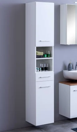 Säulenschrank Pares 30cm 2 Türen und 1 Schublade - weiß