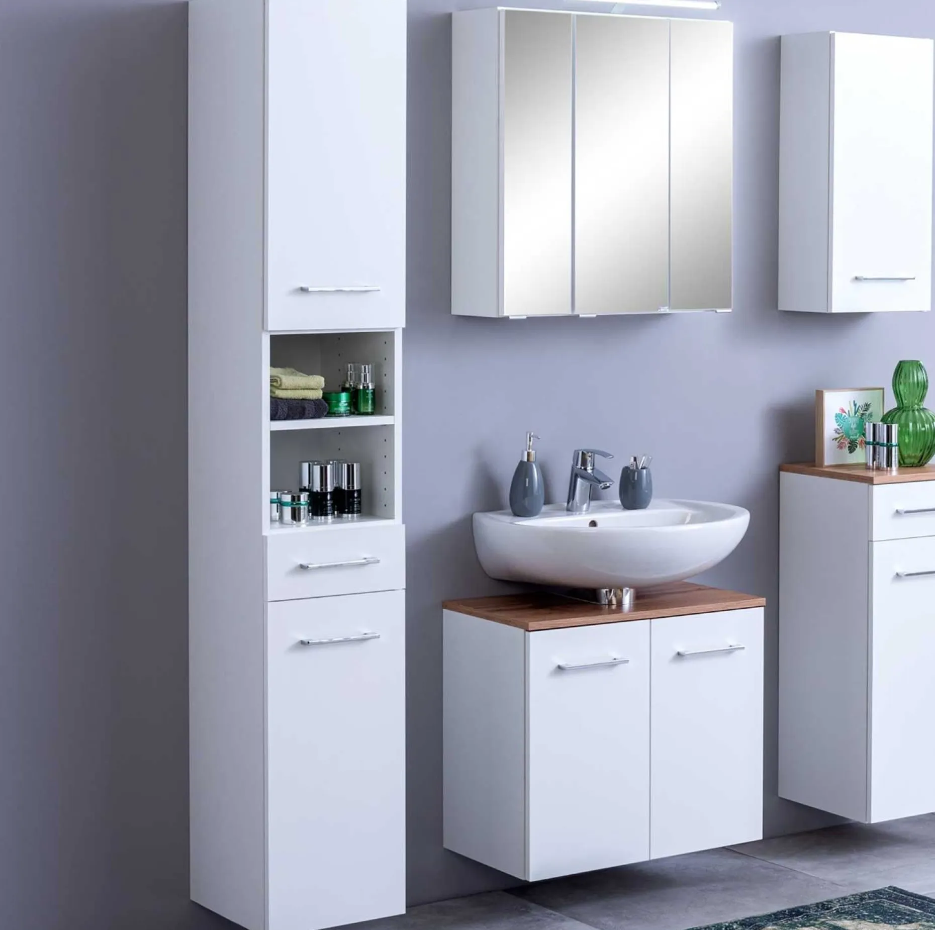Säulenschrank Pares 30cm 2 Türen und 1 Schublade - weiß