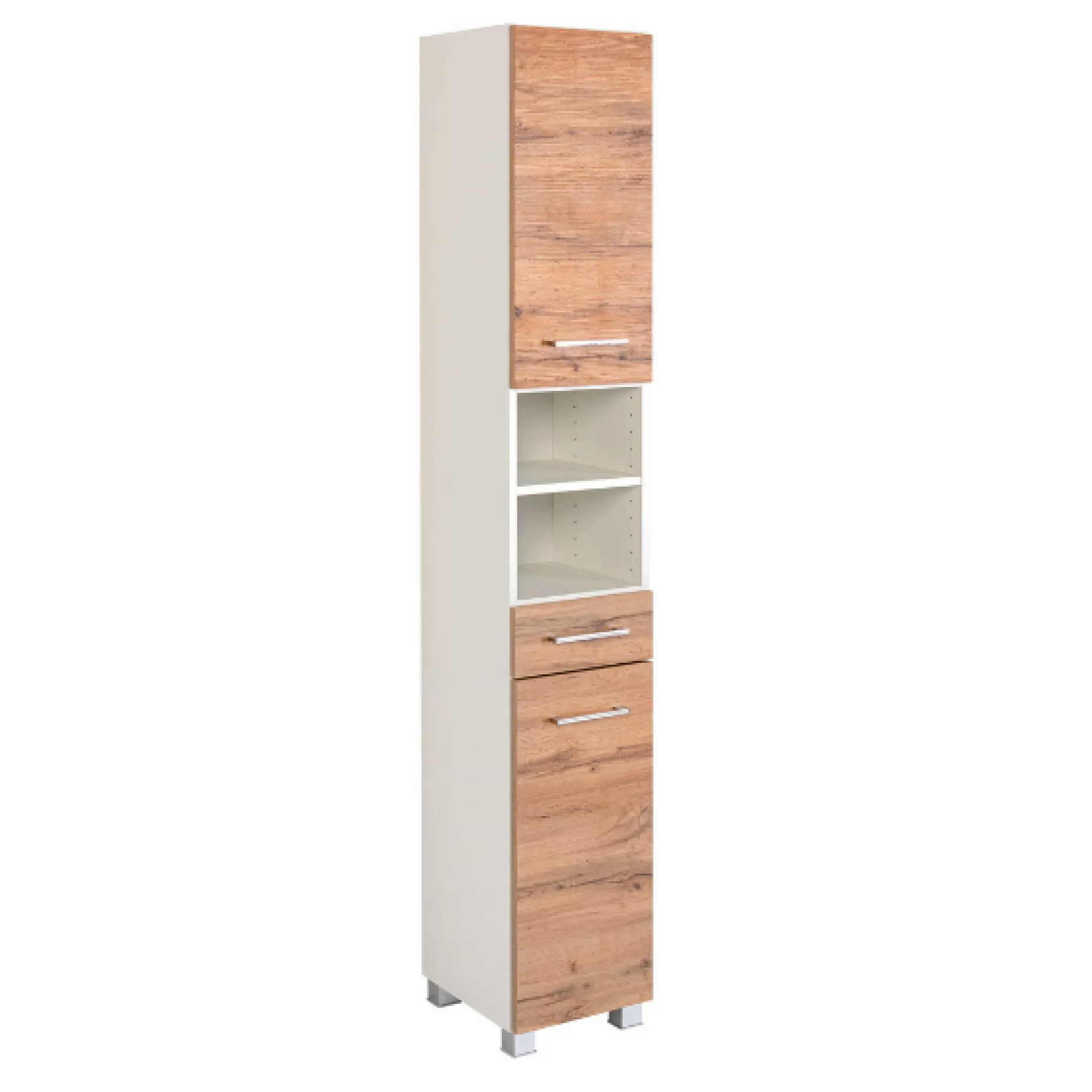 Säulenschrank Pares 30cm 2 Türen und 1 Schublade - Eiche weiß/wotan