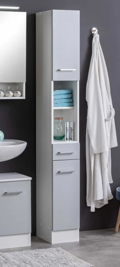 Säulenschrank Ricca 25cm 2 Türen und 1 Schublade - weiß/hellgrau