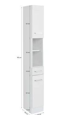 Säulenschrank Ricca 25cm 2 Türen und 1 Schublade - weiß