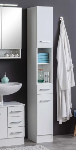 Säulenschrank Ricca 25cm 2 Türen und 1 Schublade - weiß