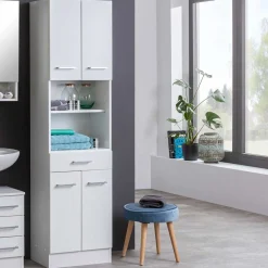 Säulenschrank Ricca 50cm 4 Türen und 1 Schublade - weiß