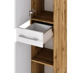Säulenschrank Sefa 30cm 2 Türen und 1 Schublade - Eiche/Weiß