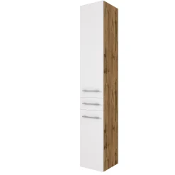 Säulenschrank Sefa 30cm 2 Türen und 1 Schublade - Eiche/Weiß